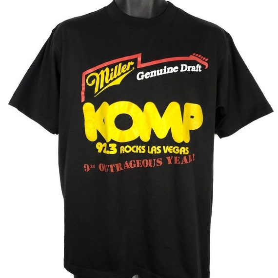 【GOOD ROCK SPEED 】Miller print T-sh Miller Genuine Draft Guitar T Shirt Vintage 80s KOMP 92.3