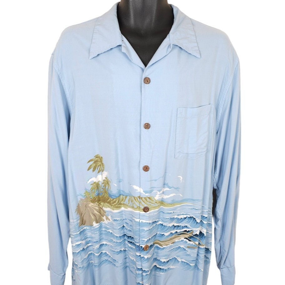 Vintage Diamond Head Hawaiian Shirt Mens Size Large Blue Long