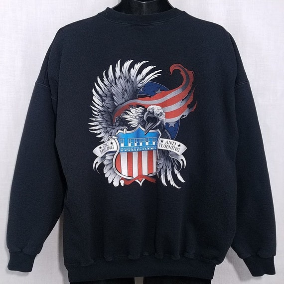 Bald Eagle American Flag Sweatshirt Vintage 90s Leeper Manufacturing Milling Turning Mens Size XL