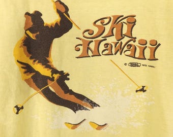 Vintage Ski Hawaii T Shirt Mens Size Large Yellow 70s Crazy Shirts