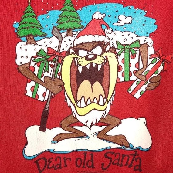 Taz Christmas Sweatshirt Vintage 90s Santa Claus … - image 4