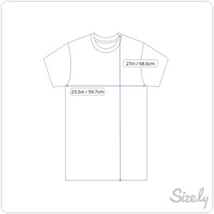 May include: A white t-shirt with measurements of 27 inches by 23.5 inches.