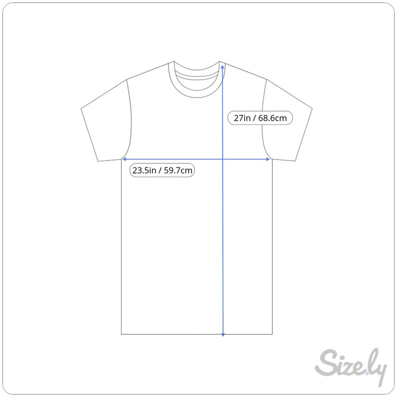 May include: A white t-shirt with measurements of 27 inches by 23.5 inches.