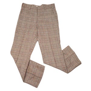 Vintage Disco Leisure Pants Mens Size 34x32 Brown 70s Plaid Wool