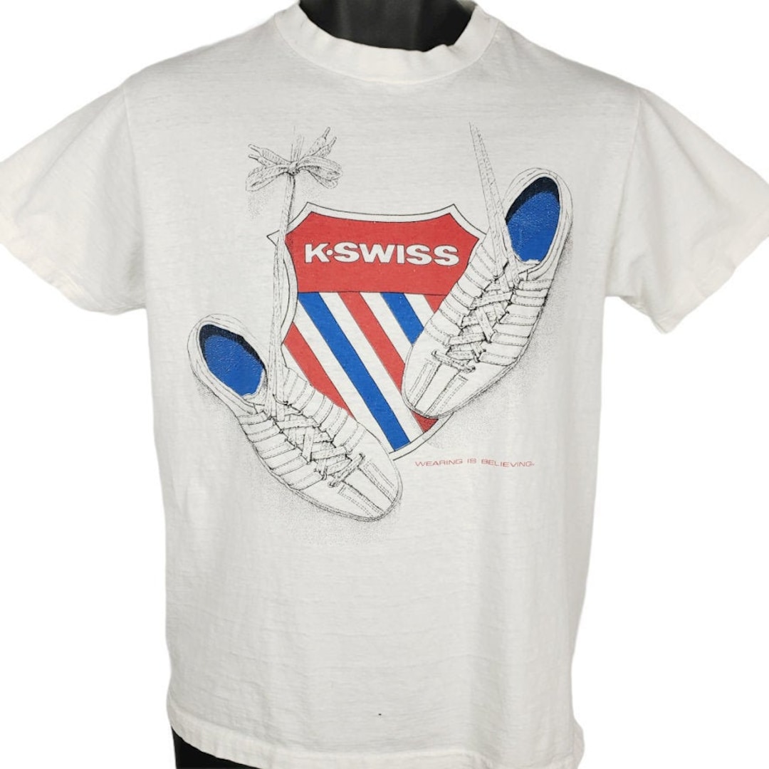 K Swiss T Shirt Vintage 80s Wearing is Believing Classic Shoe Made in