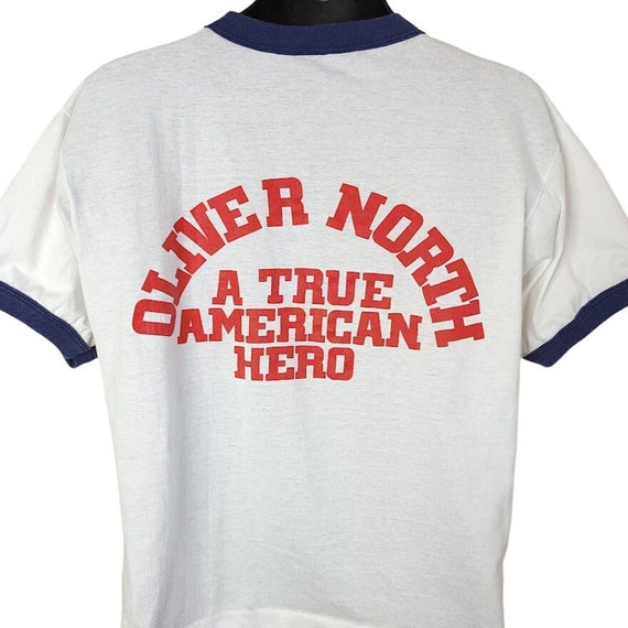 Oliver North T Shirt Vintage 80s 90s True American Hero Ringer 