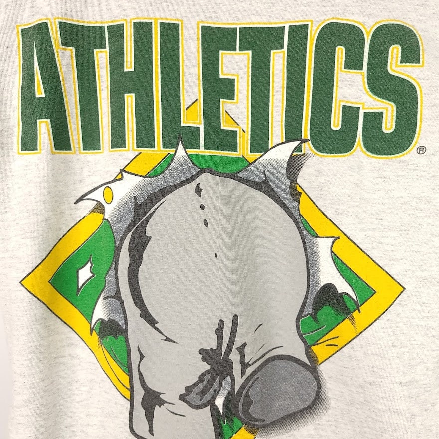 vtg 90s OAKLAND ATHLETICS YELLOW A'S LOGO MLB 1990 HEATHERED t-shirt  BASEBALL XL