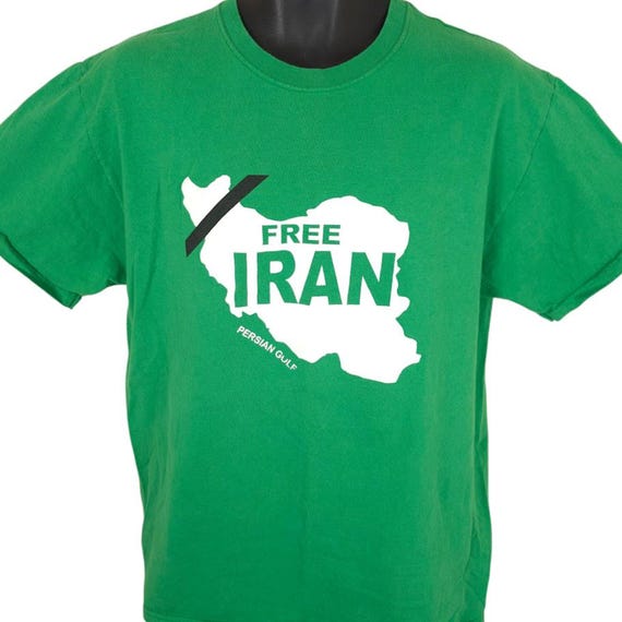 Vintage Free Iran T Shirt Mens Size Large Green Y2K Political Movement Tabriz