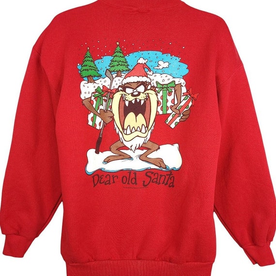 Taz Christmas Sweatshirt Vintage 90s Santa Claus … - image 1
