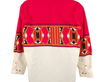 Chemise Vintage Express Rider Snap – Homme Taille L – Bloc Rouge & Noir – Style Cowboy Rodéo