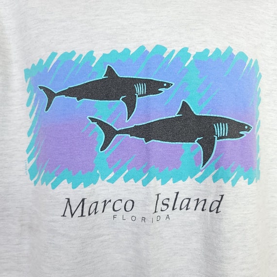 1990s J.FRANCOIS ビッグシャークカラー　シルクシャツ　イタリア製 Sharks T Shirt Vintage 90s Marco Island Florida Shark Attack Made