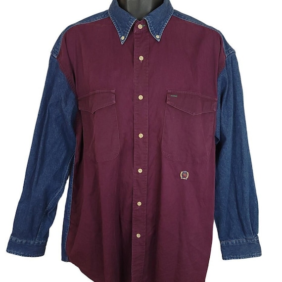 Buy Tommy Hilfiger Denim Shirt Vintage 90s Colorblock Buy Tommy Hilfiger Denim Shirt Vintage 90s Colorblock
