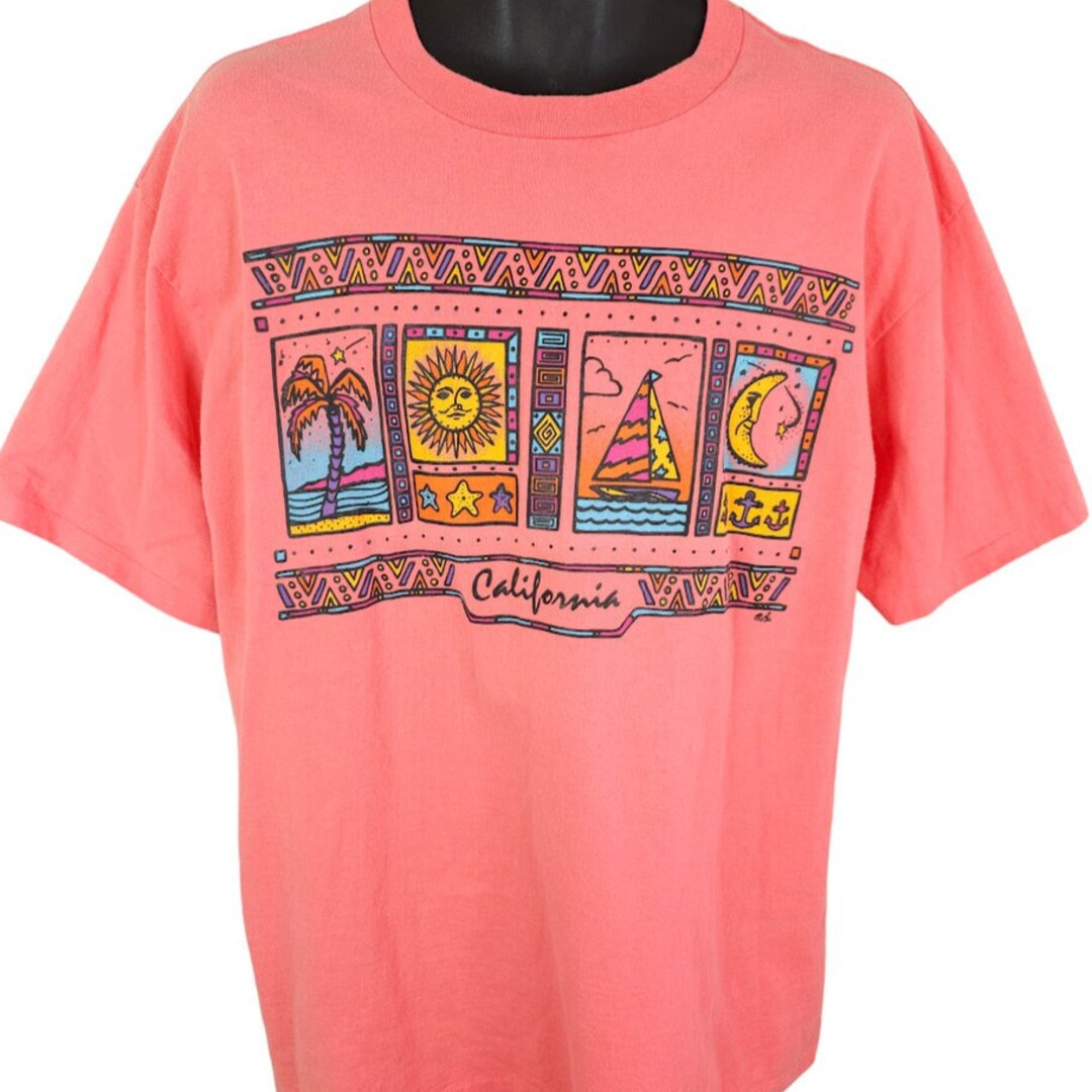 California Coast Sunrise T-Shirt for Men/Large Size (USA Size)