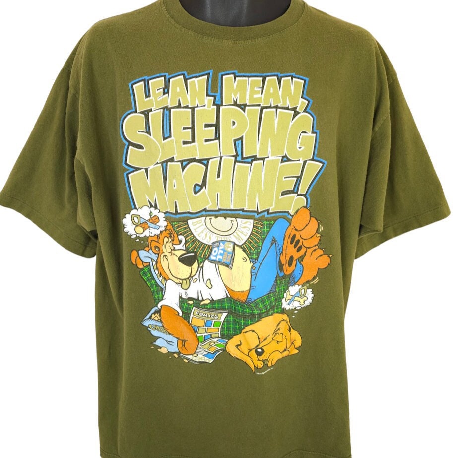 Bear Sleeping T Shirt Mens Size XL Vintage 90s Lean Mean Sleeping