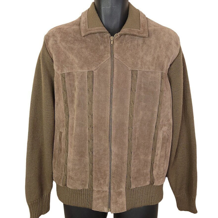 Suede Leather Knit Jacket Vintage 80s Rockabilly Mens Size Suede Leather Knit Jacket Vintage 80s Rockabilly Mens Size