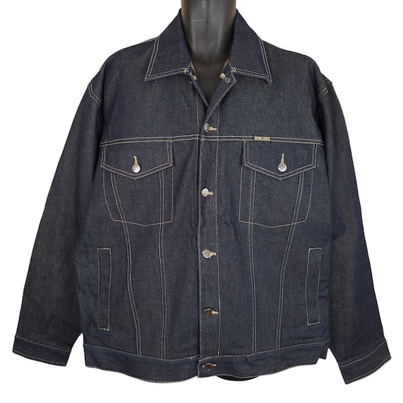 Vintage Barcode Jeans Denim Jacket Mens Size Large Blue 90s