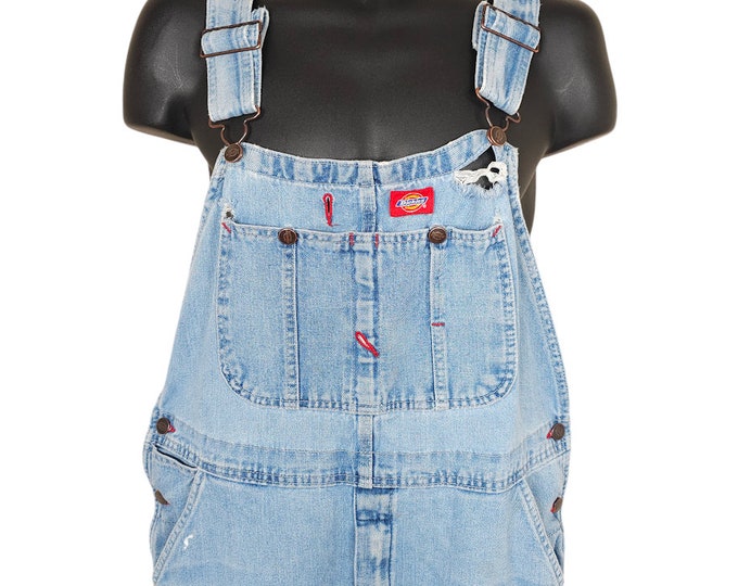Dickies denim overalls for men, equivalent to W39 cotton blue type Vintage Second Hand