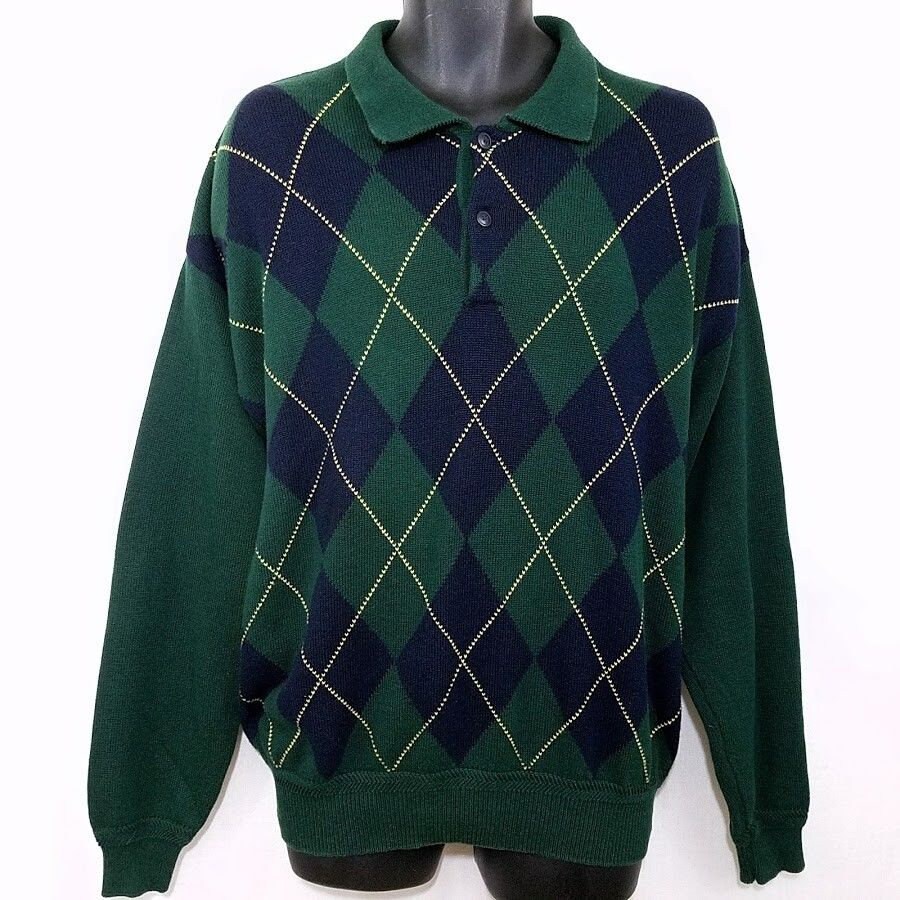 Nautica pull Vintage des années 90 Polo col losanges bleu vert jaune pour homme taille l Nautica col pull Vintage des années 90 Polo col Nautica losanges bleu vert jaune pour homme taille l 8278e7