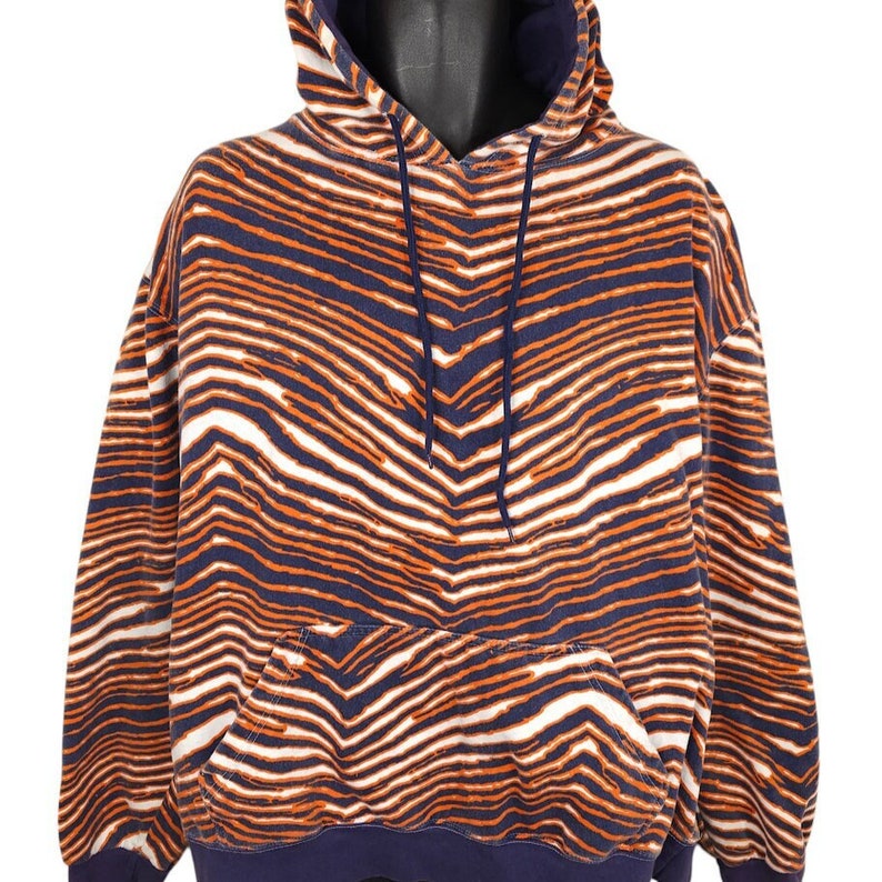 Vintage Zubaz Sweatshirt Hoodie Mens Size 2XL 90s Orange Blue Zebra Stripes image 1