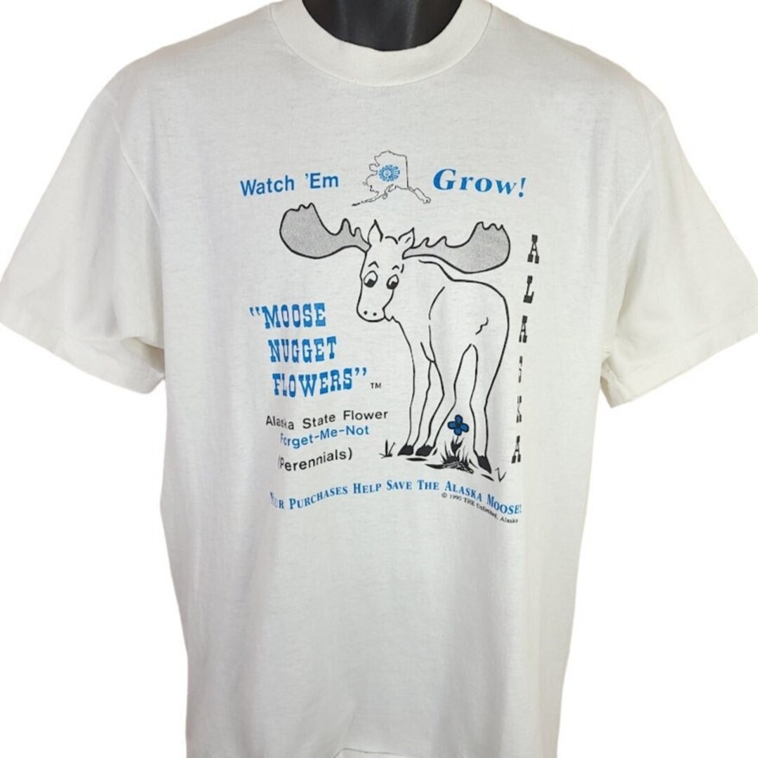 Moose Nugget Flowers T Shirt Vintage 90s Alaska Nature Tee Made in