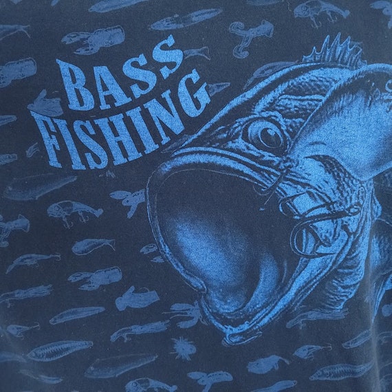 Bass Fishing T Shirt Vintage 90s All Over Print Fisherman Lures Mens Size  XL 