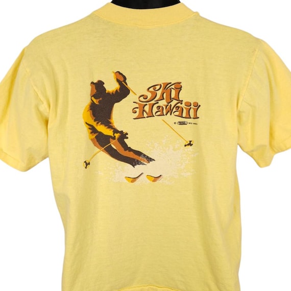 Vintage Ski Hawaii T Shirt Mens Size Large Yellow 70s Crazy Shirts