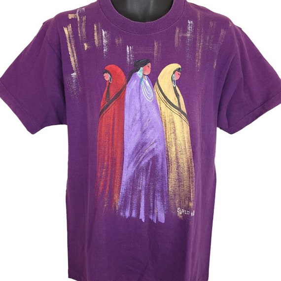 Native American Women T Shirt Vintage 90s Hand Pa… - image 1