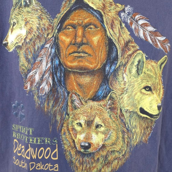 Native American Wolf T Shirt Mens Size Medium Vintage 90s Deadwood