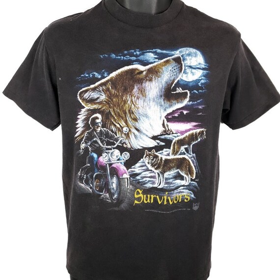 Harley Davidson 3D Emblem T Shirt Vintage 90s 1992 Honolulu Hawaii Howling Wolves 50/50 Made In USA Mens Size Medium