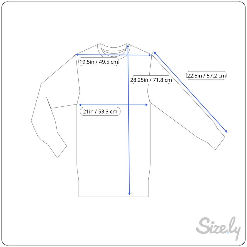 May include: A white long-sleeved shirt with measurements in inches and centimetres.