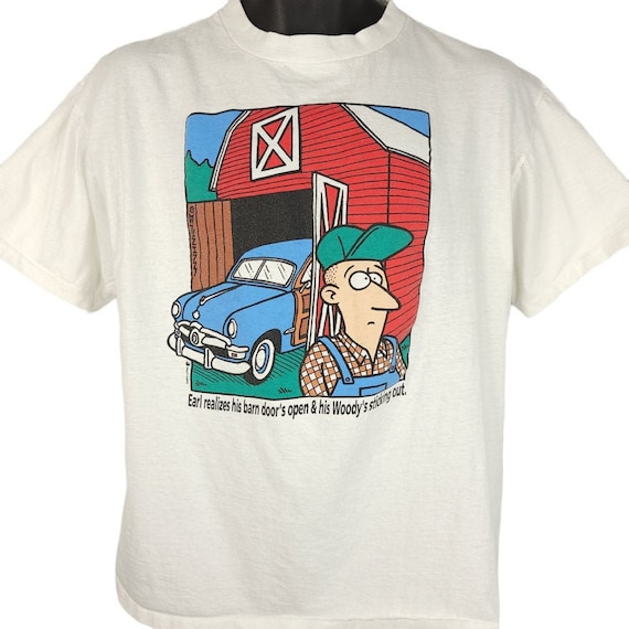 John Baynham Cartoon T Shirt Vintage 90s Woody Car Funny Joke