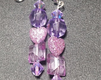 Lavender Crystal and Purple Heart Earrings in Silver