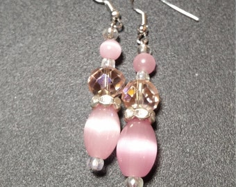 Pink Crystal Beaded Earrings