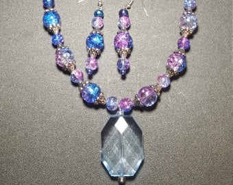 Purple and Blue MultiCrystal Necklace and Earring Set