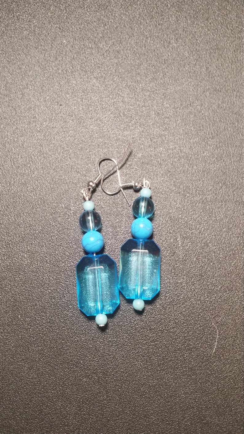 Brilliant Turquoise Crystal Dangle Earrings in Silver image 1