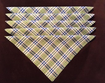 Handkerchief Mens,Set of 5, Unisex Handkerchiefs,Green Plaid Hankies,Handkerchief Womens,Reusable Tissues, Paperless Hankies, edchank MH41