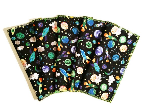 Handkerchief, Boys Flannel Handkerchiefs, Set of 5, Space Rocket Lunchbox Napkins B49