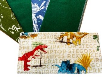 Boys Handkerchiefs, Set of 5, Flannel Handkerchiefs, Child Handkerchiefs, Dinosaur Handkerchiefs, Reusable Tissues,Lunchbox Napkins B61