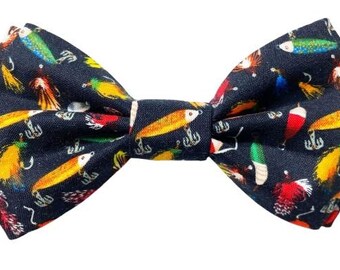 Dad and Son Bow Ties, Fishing Bow Tie, Father Son Bow Ties, Mens Bow Tie, Groomsmen Bow Tie, Fishing Print Bow Tie, Boys Bow Tie  DS795