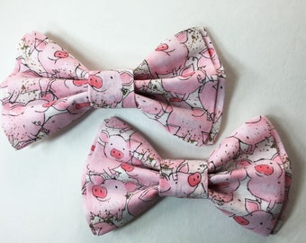 Bow Tie, Mens Bow Tie, Dad Son Bow Ties, Pig Print Bow Tie, Father Son Bow Ties,Groomsmen Bow Tie,Piggy Bow,Pink Bow Tie,Boys Bow Tie  DS778