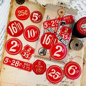 20 reproduções de selos de etiqueta de preço vermelho sem goma e sem adesivo