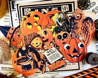 Pumpkins, Witches & Owls Vintage Halloween Die Cuts High Quality Laser Reproductions Size of Cuts Vary From 3" - 1.25"
