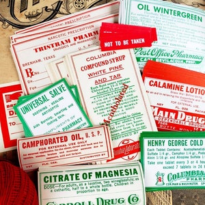 Vintage Red & Green Pharmacy Labels
