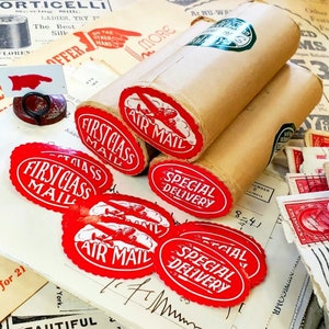 Vintage 1940s Fenton Co. Mailing Gummed Labels, Airmail, Special Delivery And First Class Mail Labels