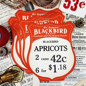 Cartão de etiquetas de preço da loja Blackbird dos anos 1940 canta