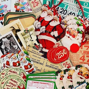 Kit de itens de Natal vintage Papai Noel, etiquetas de Natal, sortimento de etiquetas de ingressos para diário de lixo (20 peças), conjunto N•2