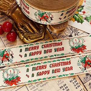 Etiquetas de fita adesiva vintage Merry Christmas, etiquetas vintage de itens efêmeros de Natal, diário de lixo