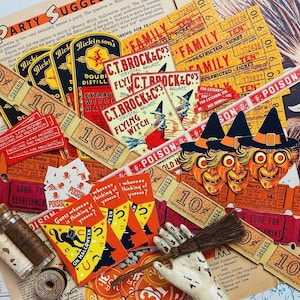 Vintage Witch Halloween Ephemera Paper Lot Assortment, Vintage Halloween Theme Ephemera Kit For Junk Journal Decorations Halloween Stickers