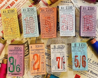 Vintage British Bus Tickets, English Vintage Tickets Ephemera For Junk Journal Collage Supplies