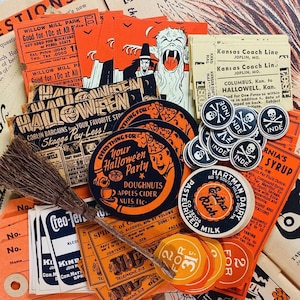Vintage Halloween Ephemera Paper 20 Piece Lot Assortment, Vintage Halloween Theme Ephemera Kit Junk Journal Decorations Halloween Stickers